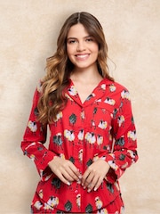 Their Nibs Red Counting Sheep 100% Cotton Traditional Long Pyjamas - Image 4 of 5