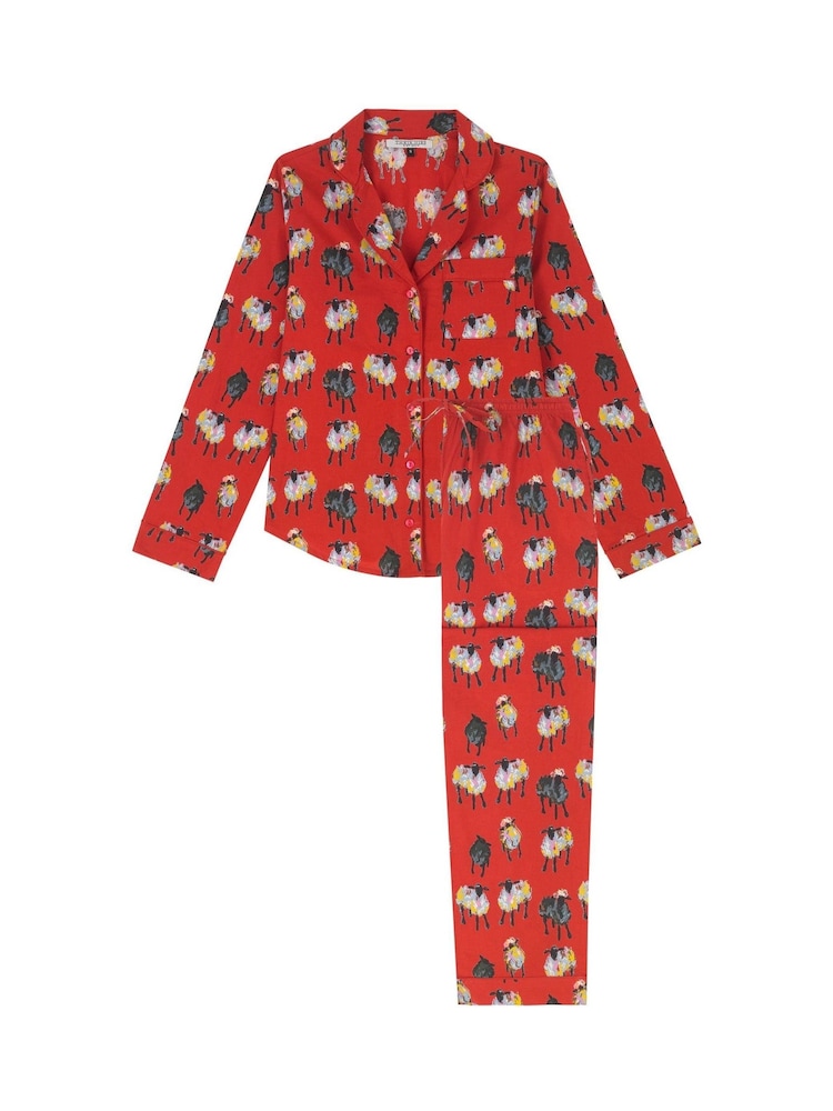 Their Nibs Red Counting Sheep 100% Cotton Traditional Long Pyjamas - Image 5 of 5
