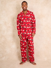 Their Nibs Red Counting Sheep 100% Cotton Traditional Long Pyjamas - Image 1 of 4