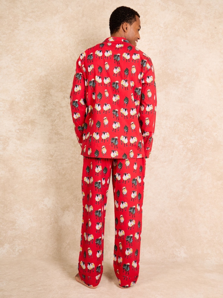Their Nibs Red Counting Sheep 100% Cotton Traditional Long Pyjamas - Image 2 of 4