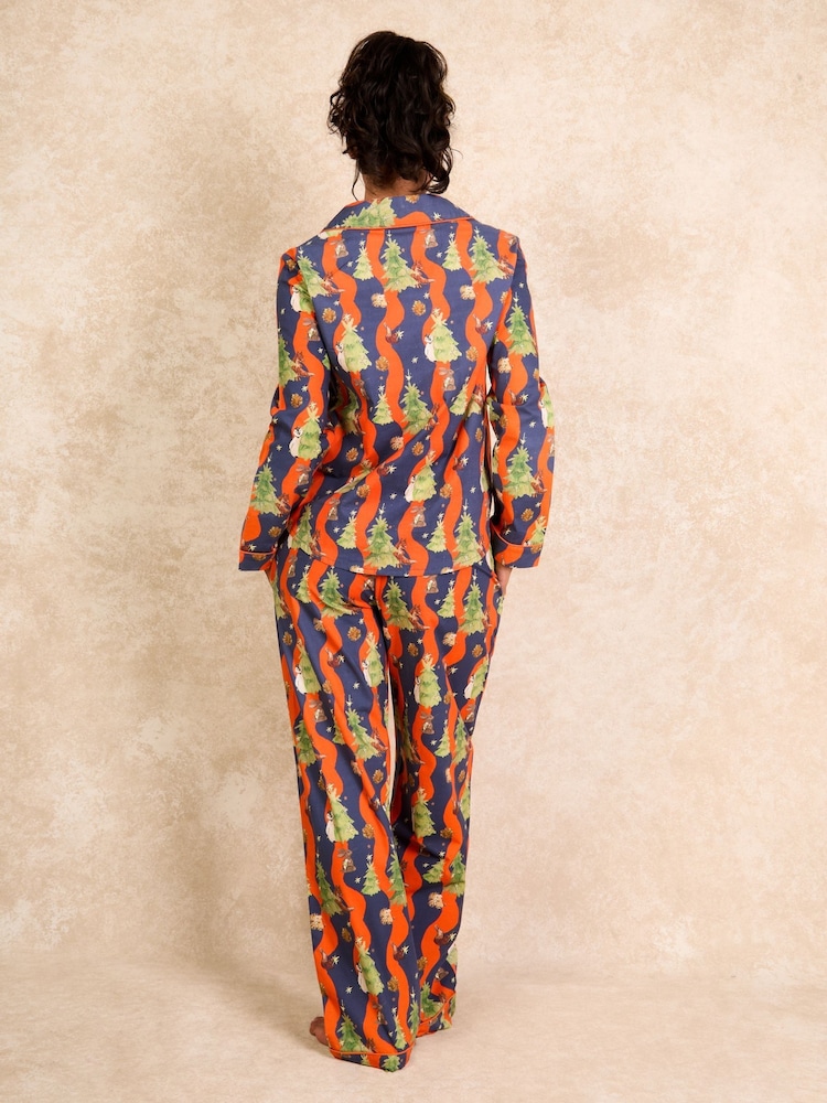 Their Nibs Navy Christmas Tree Magic 100% Cotton Traditional Long Pyjamas - Image 2 of 3 Their Nibs Navy Christmas Tree Magic 100% Cotton Traditional Long Pyjamas - Image 2 of 3