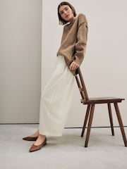 Tan Brown Signature Premium Leather Point Toe Ruched Ballerinas - Image 2 of 11