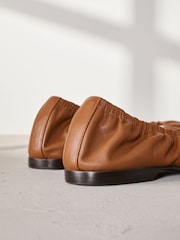 Tan Brown Signature Premium Leather Point Toe Ruched Ballerinas - Image 8 of 11