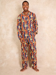 Their Nibs Navy Christmas Tree Magic 100% Cotton Traditional Long Pyjamas - Image 1 of 3