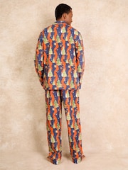 Their Nibs Navy Christmas Tree Magic 100% Cotton Traditional Long Pyjamas - Image 2 of 3
