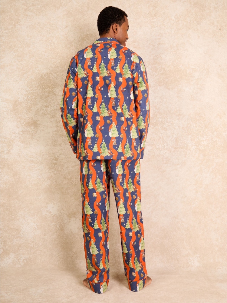 Their Nibs Navy Christmas Tree Magic 100% Cotton Traditional Long Pyjamas - Image 2 of 3