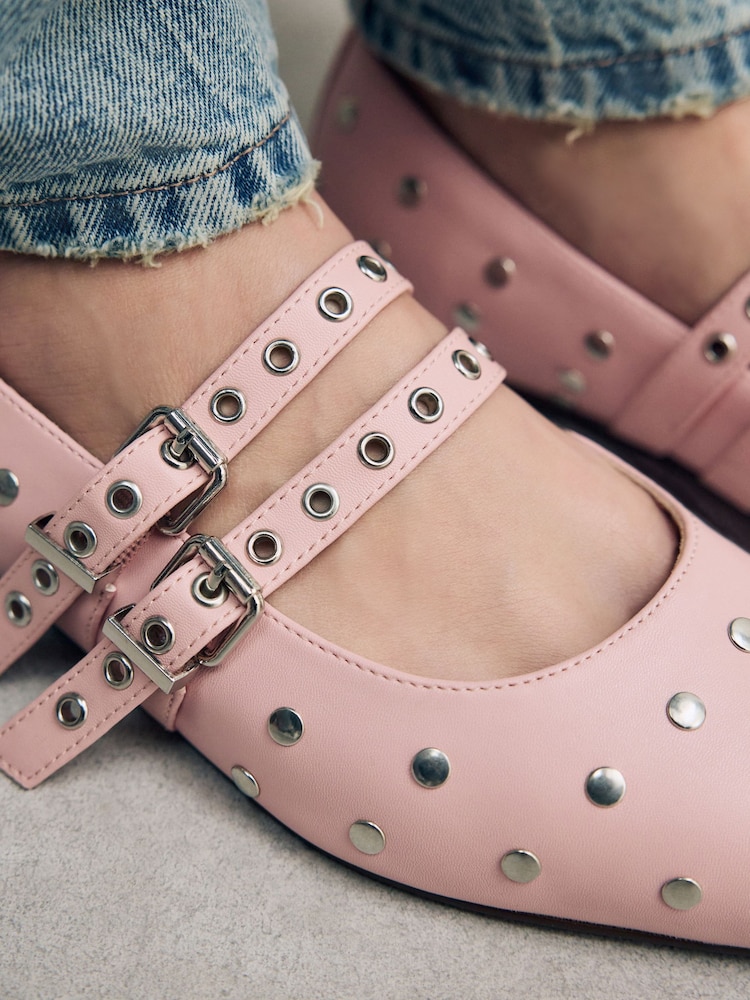 Pink Standard Fit Forever Comfort® Point Toe Stud Mary Jane Shoes - Image 11 of 11