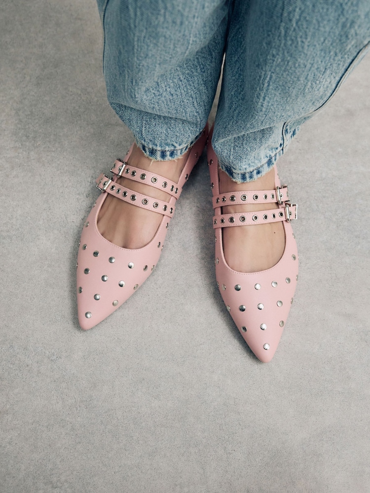 Pink Standard Fit Forever Comfort® Point Toe Stud Mary Jane Shoes - Image 4 of 11