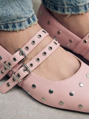 Pink Standard Fit Forever Comfort® Point Toe Stud Mary Jane Shoes - Image 5 of 11