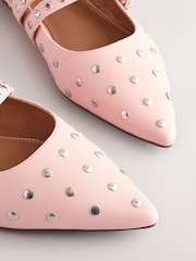 Pink Standard Fit Forever Comfort® Point Toe Stud Mary Jane Shoes - Image 9 of 11