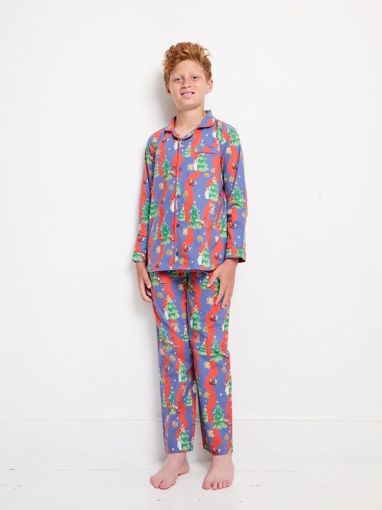 Their Nibs Navy Christmas Tree Magic 100% Cotton Traditional Long Pyjamas - Image 1 of 3