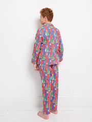 Their Nibs Navy Christmas Tree Magic 100% Cotton Traditional Long Pyjamas - Image 2 of 3