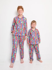 Their Nibs Navy Christmas Tree Magic 100% Cotton Traditional Long Pyjamas - Image 3 of 3