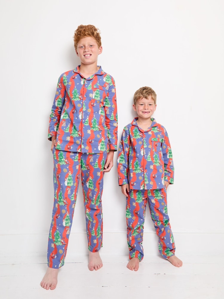 Their Nibs Navy Christmas Tree Magic 100% Cotton Traditional Long Pyjamas - Image 3 of 3