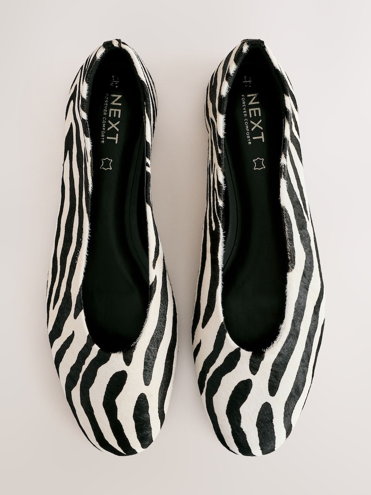 Zebra Standard/Wide Fit Forever Comfort® Leather Round Toe Ballerinas - Image 1 of 10