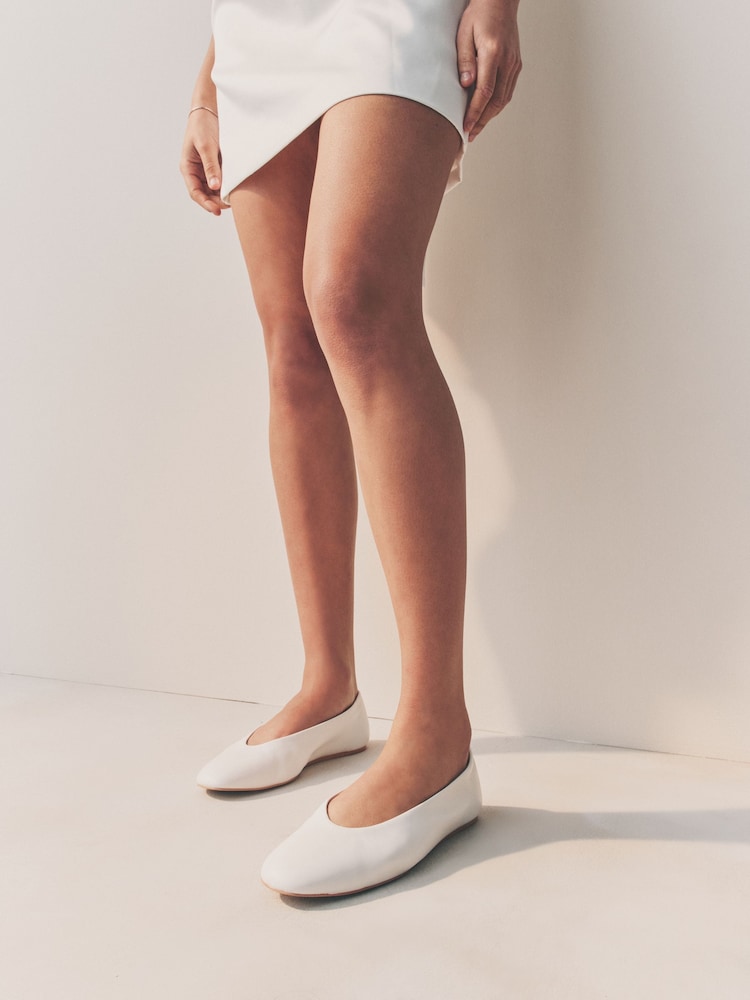 White Standard/Wide Fit Forever Comfort® Leather Round Toe Ballerinas - Image 1 of 9