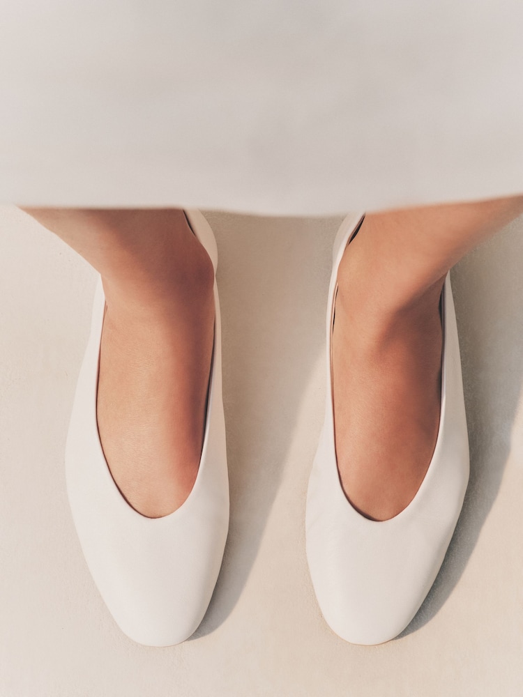 White Standard/Wide Fit Forever Comfort® Leather Round Toe Ballerinas - Image 2 of 9