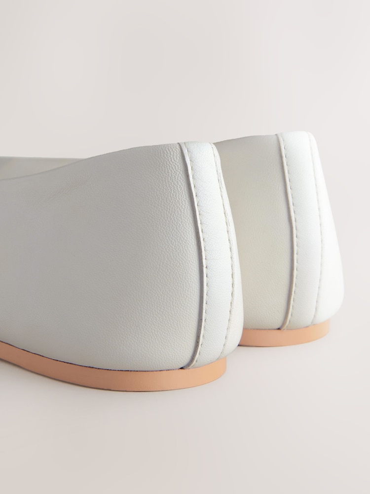 White Standard/Wide Fit Forever Comfort® Leather Round Toe Ballerinas - Image 9 of 9