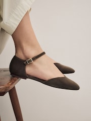 Khaki Green Forever Comfort® Round Toe Velvet Ankle Strap Shoes - Image 1 of 9