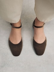 Khaki Green Forever Comfort® Round Toe Velvet Ankle Strap Shoes - Image 3 of 9