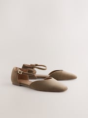 Khaki Green Forever Comfort® Round Toe Velvet Ankle Strap Shoes - Image 5 of 9