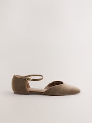 Khaki Green Forever Comfort® Round Toe Velvet Ankle Strap Shoes - Image 6 of 9