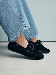 Black Standard Fit Forever Comfort® Leather Round Toe Slim Boat Shoes - Image 2 of 9
