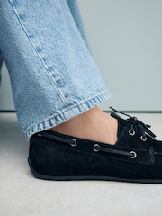Black Standard Fit Forever Comfort® Leather Round Toe Slim Boat Shoes - Image 4 of 9