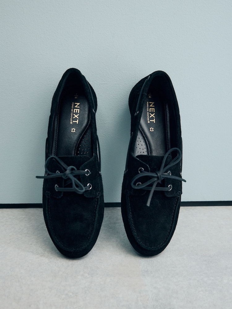 Black Standard Fit Forever Comfort® Leather Round Toe Slim Boat Shoes - Image 5 of 9