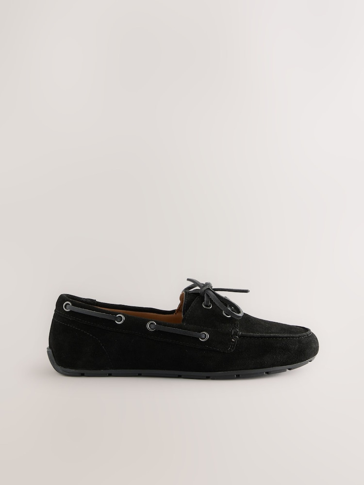 Black Standard Fit Forever Comfort® Leather Round Toe Slim Boat Shoes - Image 6 of 9