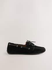 Black Standard Fit Forever Comfort® Leather Round Toe Slim Boat Shoes - Image 7 of 9