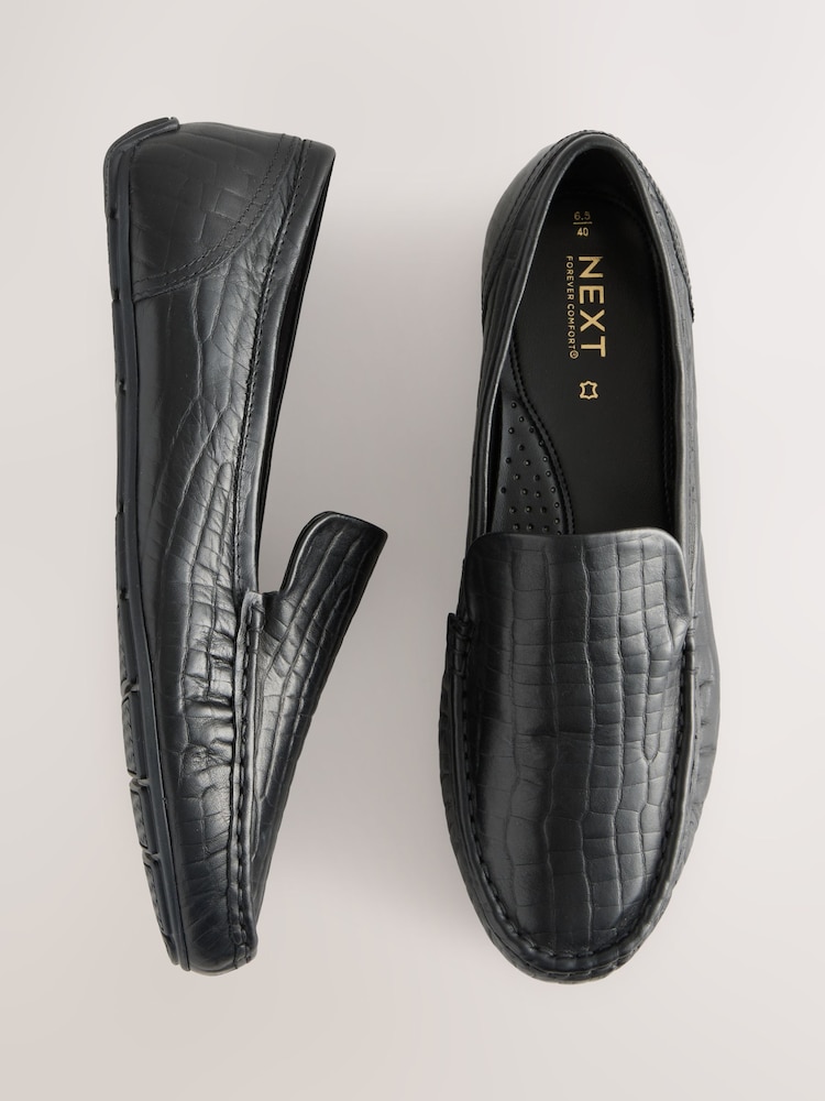 Black Forever Comfort® Leather Round Toe Slim Driver Loafers - Image 1 of 11