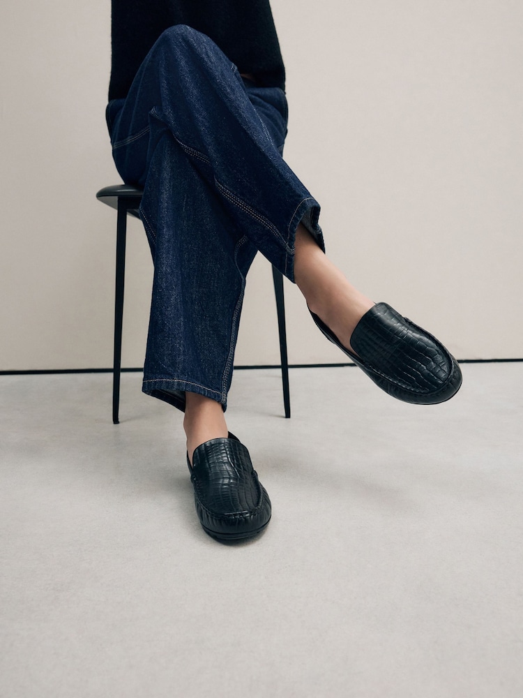 Black Forever Comfort® Leather Round Toe Slim Driver Loafers - Image 2 of 11