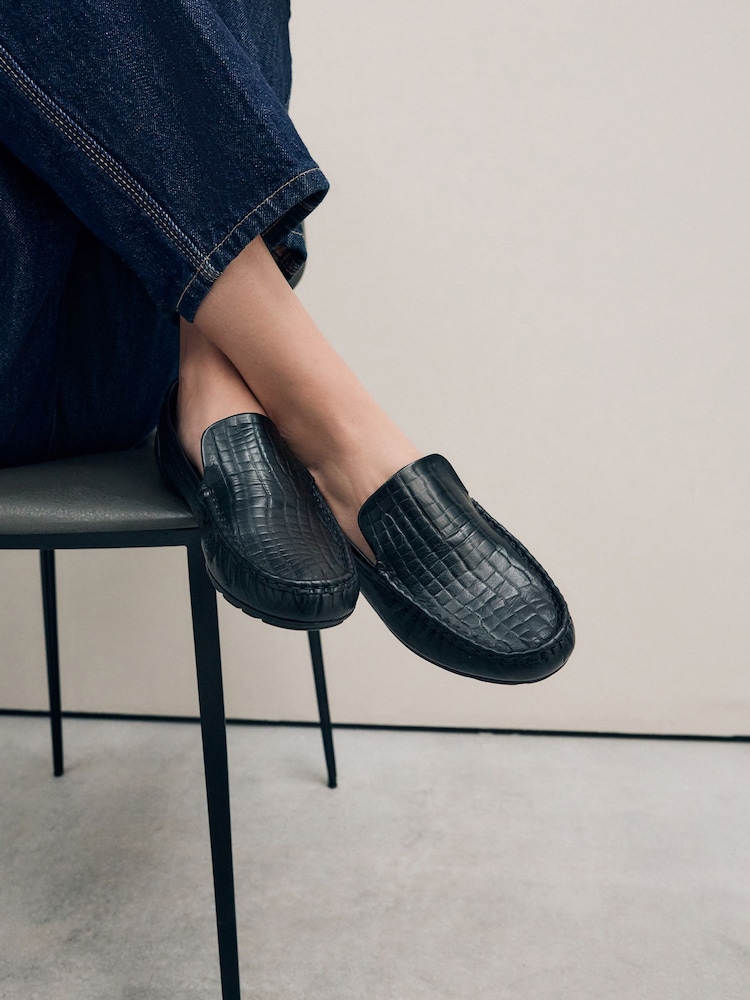 Black Forever Comfort® Leather Round Toe Driver Loafers - Image 3 of 11