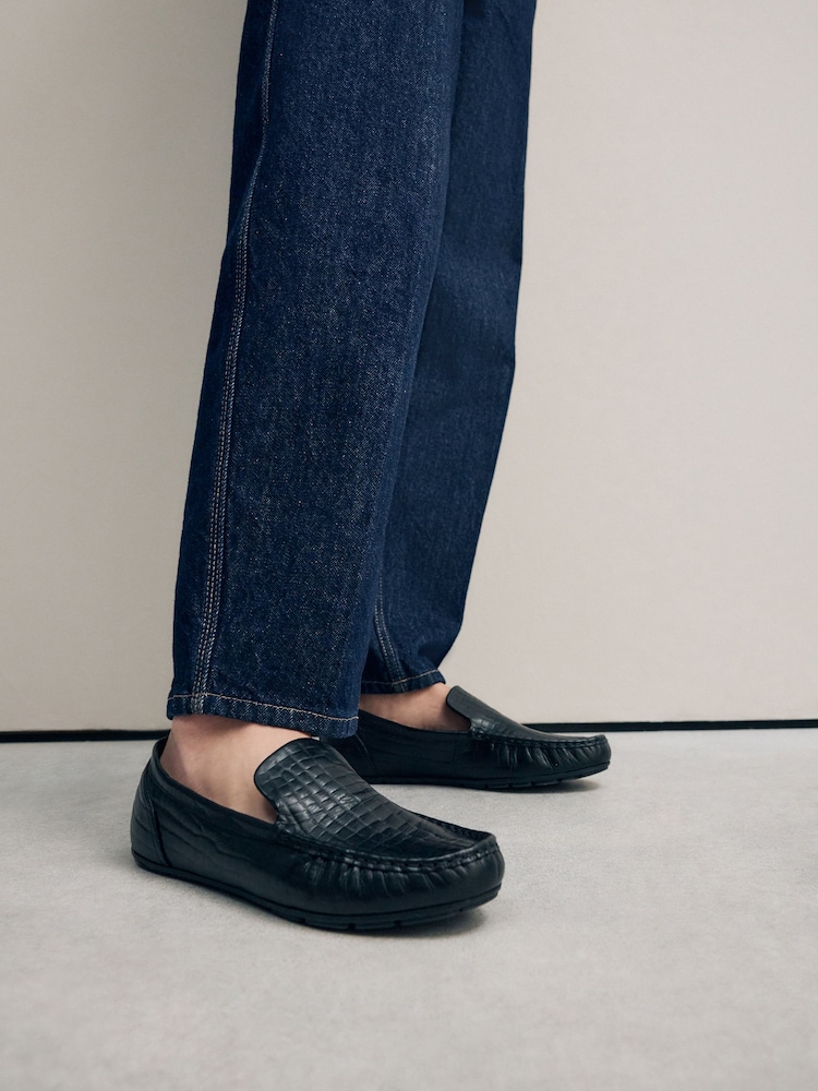 Black Forever Comfort® Leather Round Toe Driver Loafers - Image 4 of 11