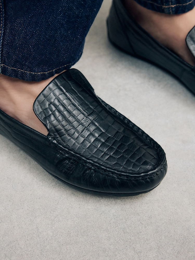 Black Forever Comfort® Leather Round Toe Driver Loafers - Image 6 of 11