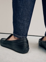 Black Forever Comfort® Leather Round Toe Slim Driver Loafers - Image 7 of 11
