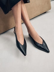 Black Print Forever Comfort® Point Toe Sling Back Shoes - Image 1 of 10