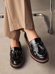 Black Standard/Wide Fit Forever Comfort® Chunky Patent Tassel Detail Loafers - Image 1 of 8