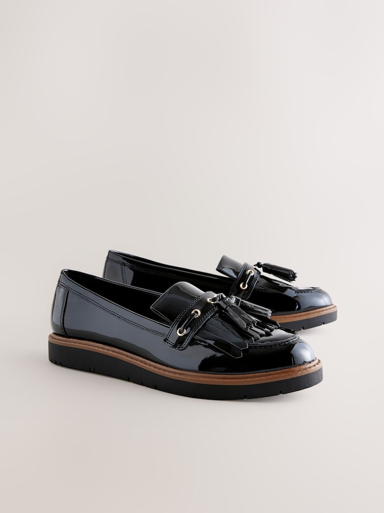 Black Standard/Wide Fit Forever Comfort® Chunky Patent Tassel Detail Loafers - Image 4 of 8