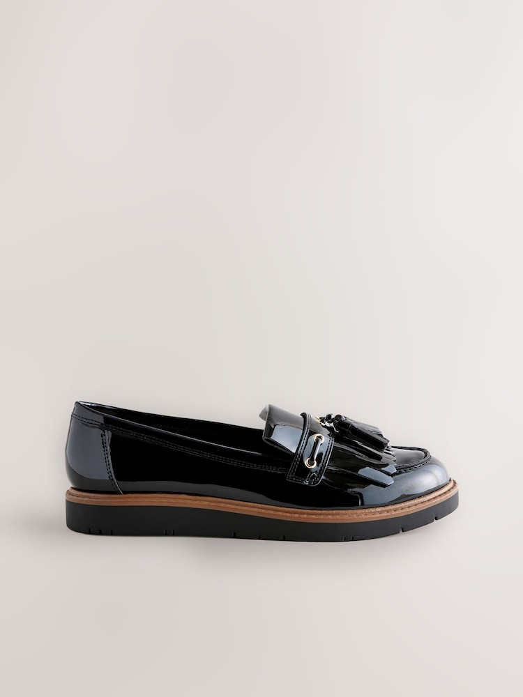 Black Standard/Wide Fit Forever Comfort® Chunky Patent Tassel Detail Loafers - Image 5 of 8