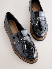 Black Standard/Wide Fit Forever Comfort® Chunky Patent Tassel Detail Loafers - Image 7 of 8