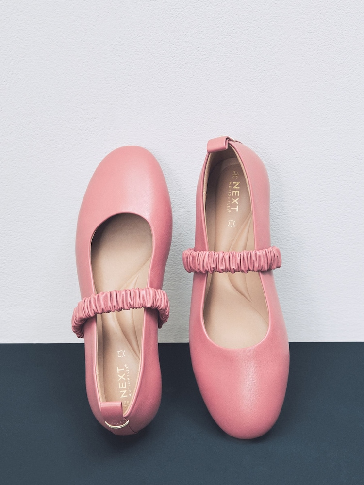 Rose Pink Standard Fit Forever Comfort® Premium Leather With Motionflex Ruched Mary Jane Shoes - Image 1 of 10
