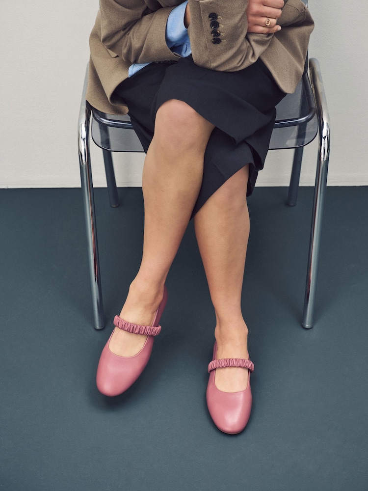 Rose Pink Standard Fit Forever Comfort® Premium Leather With Motionflex Ruched Mary Jane Shoes - Image 2 of 10