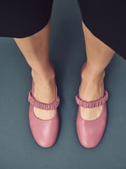 Rose Pink Standard Fit Forever Comfort® Premium Leather With Motionflex Ruched Mary Jane Shoes - Image 4 of 10