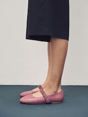 Rose Pink Standard Fit Forever Comfort® Premium Leather With Motionflex Ruched Mary Jane Shoes - Image 6 of 10