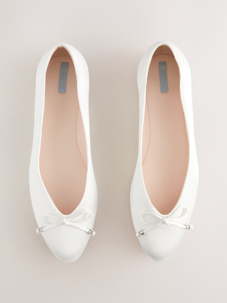 Ivory Forever Comfort® Wedding Round Toe Bow Pearl Detail Wedding Ballet Shoes - Image 1 of 9