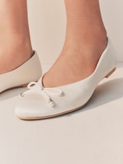 Ivory Forever Comfort® Wedding Round Toe Bow Pearl Detail Wedding Ballet Shoes - Image 4 of 9