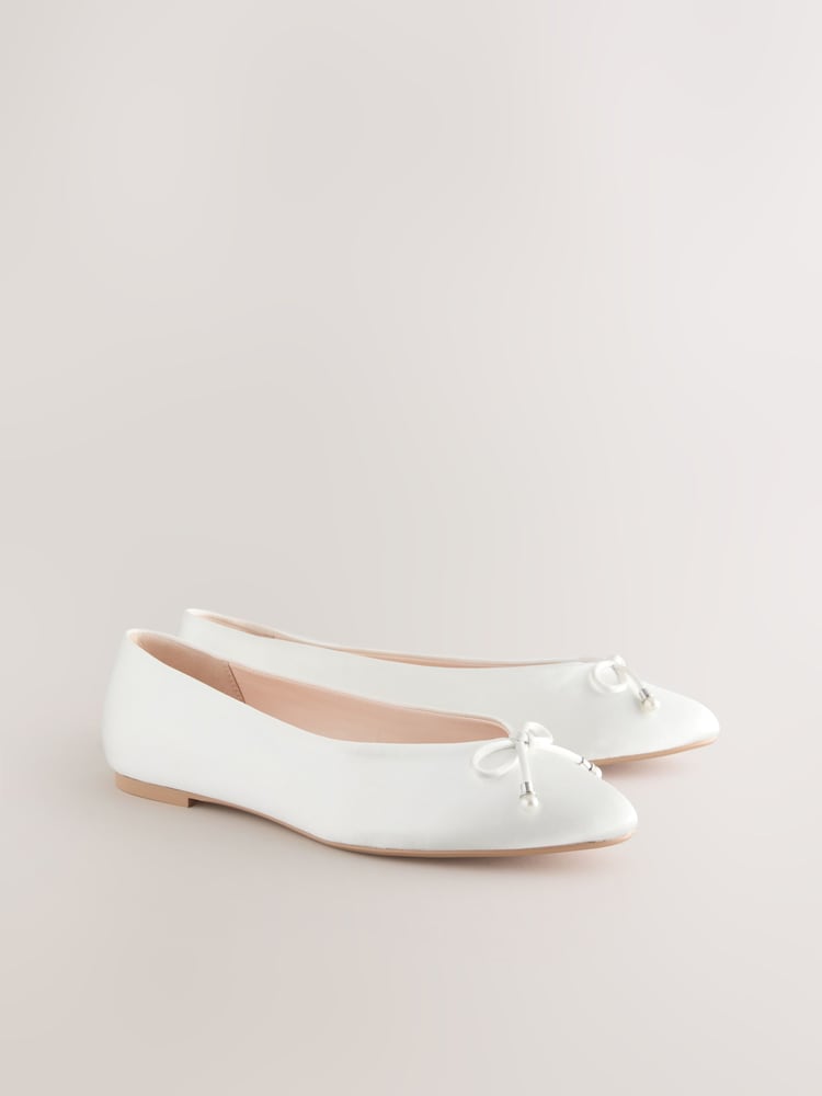 Ivory Forever Comfort® Wedding Round Toe Bow Pearl Detail Wedding Ballet Shoes - Image 6 of 9