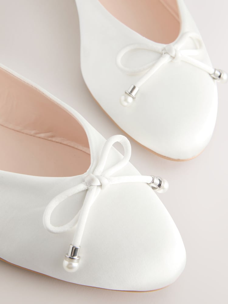 Ivory Forever Comfort® Wedding Round Toe Bow Pearl Detail Wedding Ballet Shoes - Image 8 of 9